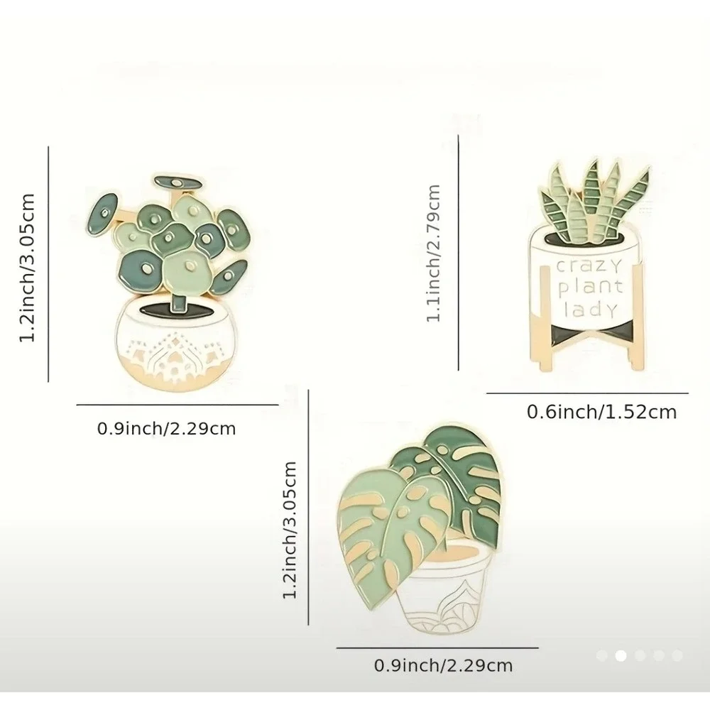 3 Piece Enamel Plant Pot Pins Brooch‎ Set Crazy Plant Lady Monstera Succulent